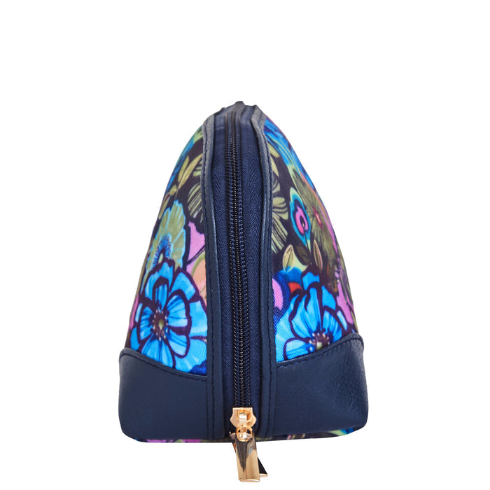 Women's floral cosmetic pouch and travel makeup bag for daily use-side view