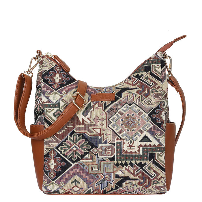 Women’s geometric tapestry vegan‑leather hobo crossbody bag for travel, office, work, and everyday use — Canada & USA
