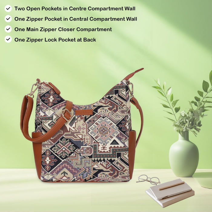 Women’s geometric tapestry vegan‑leather hobo crossbody bag for travel, office, work, and everyday use — Canada & USA-feature image