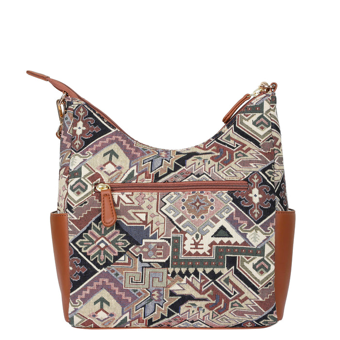 Women’s geometric tapestry vegan‑leather hobo crossbody bag for travel, office, work, and everyday use — Canada & USA-back view