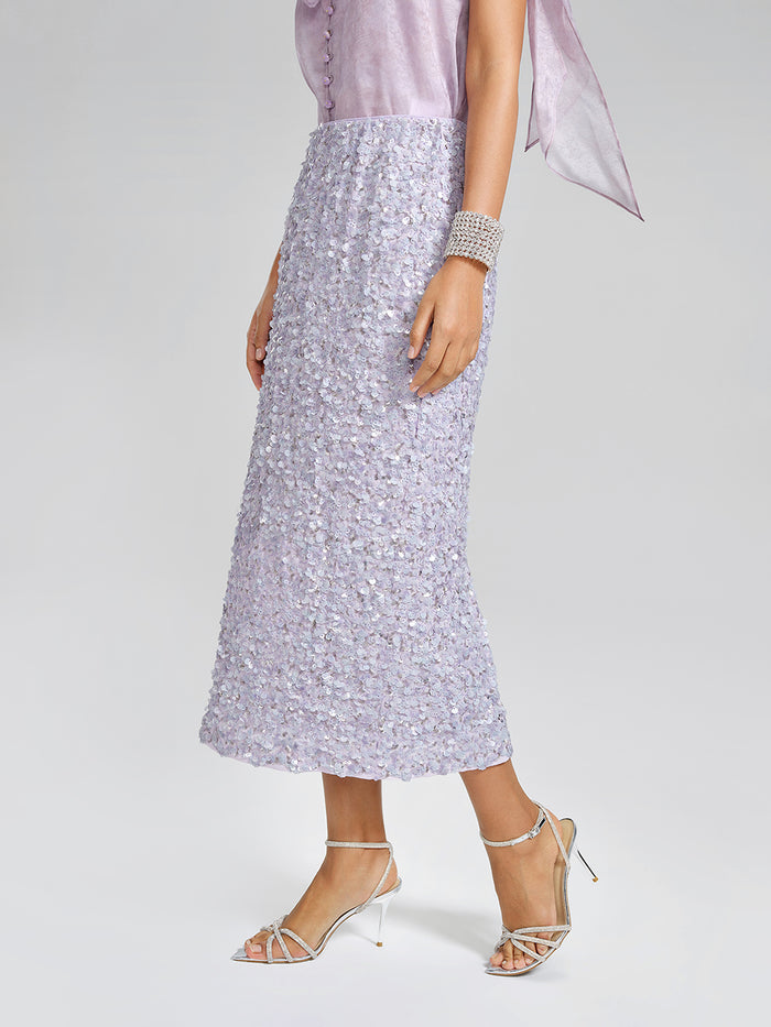 Lavender Sequin Straight-Cut Skirt