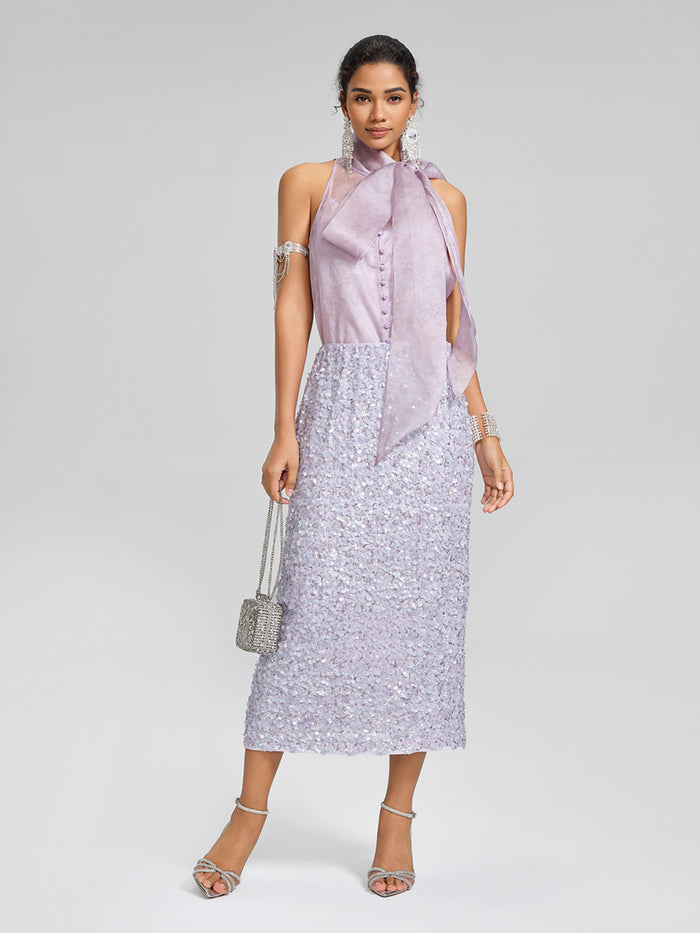 Lavender Sequin Straight-Cut Skirt