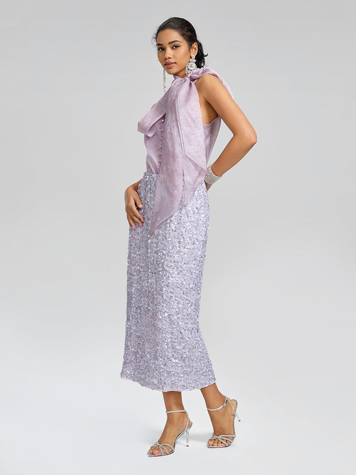 Lavender Sequin Straight-Cut Skirt