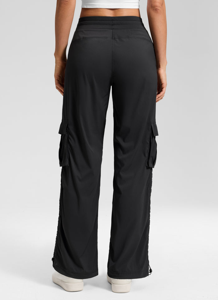 CRZ YOGA  Lightweight Workout Straight Leg Pocket Casual Cargo Pants Black