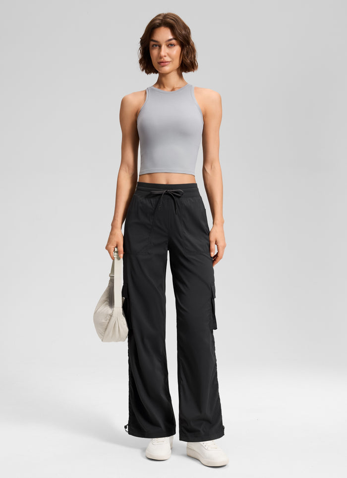 CRZ YOGA  Lightweight Workout Straight Leg Pocket Casual Cargo Pants Black
