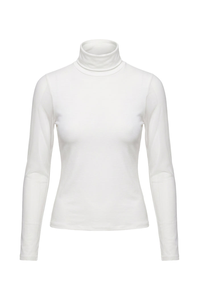 Luna Long Sleeve Mixed Media Turtleneck with Transparent Sleeve