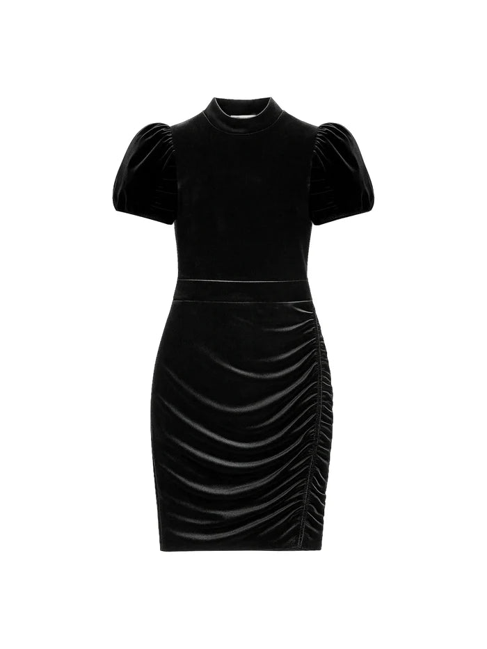 Madison Black Velvet Tulip Sleeve Mini Dress