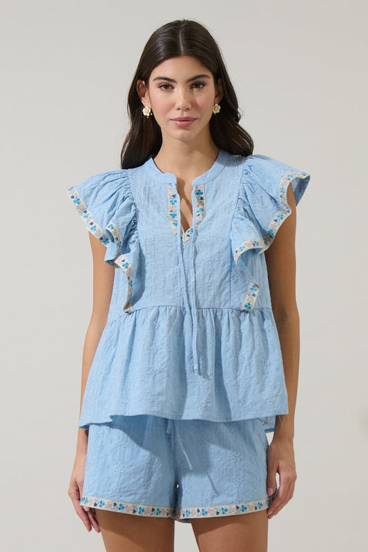 Marcy Ruffle Split Neck Top