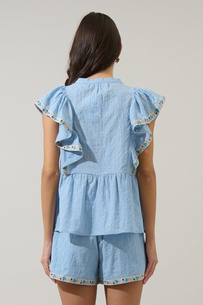 Marcy Ruffle Split Neck Top
