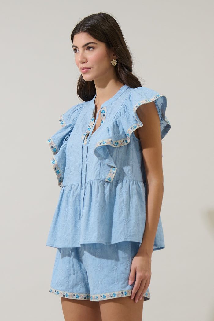 Marcy Ruffle Split Neck Top