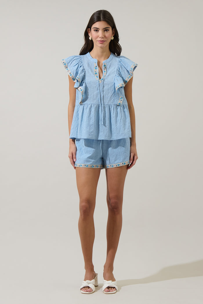 Marcy Ruffle Split Neck Top