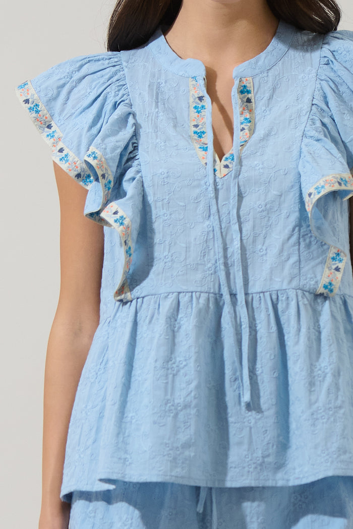 Marcy Ruffle Split Neck Top