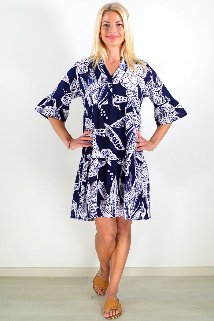 Maya Button V Neck Layer Dress from One Summer, a stylish tunic with button details and layered design, shown in natural fabric.