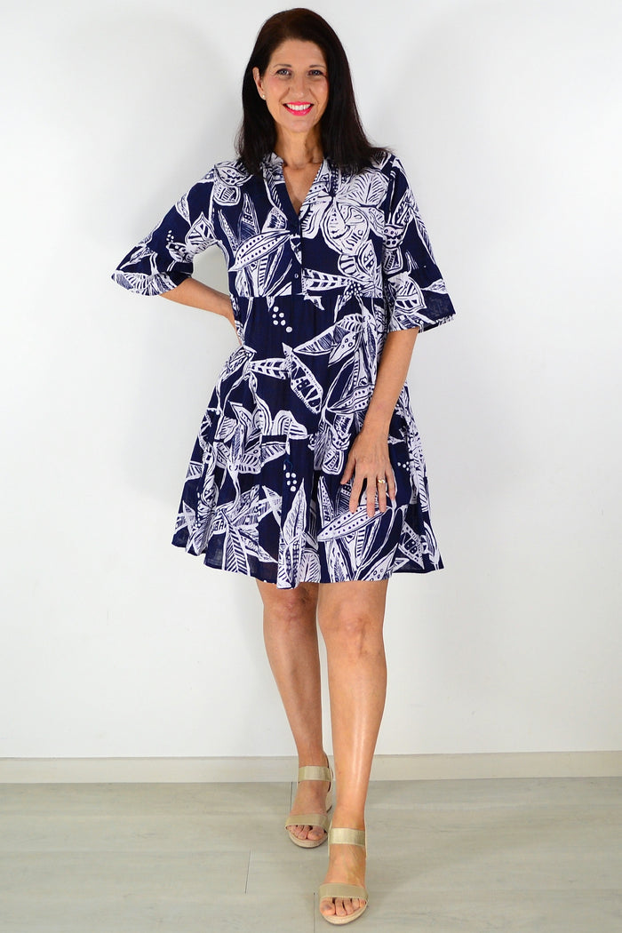 Maya Button V Neck Layer Dress tunic by One Summer, featuring a button-down front and layered design in soft fabric.