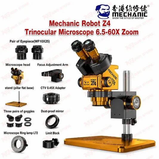 Mechanic Robot Z4 Trinocular Microscope 6.5-60X Zoom