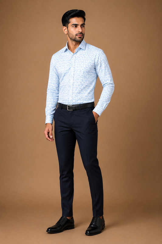 Men Sky Blue Geometric Printed Formal Shirt