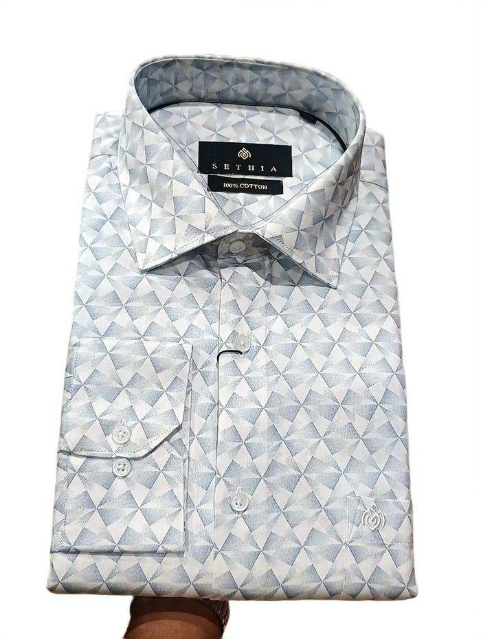 Men Sky Blue Geometric Printed Formal Shirt