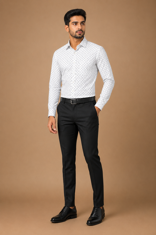 Men White Diamond Printed Formal Shirt
