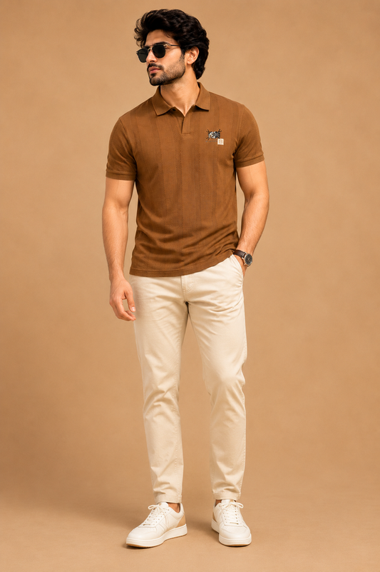Men's Premium Textured Polo T-Shirt – Coffee Brown
