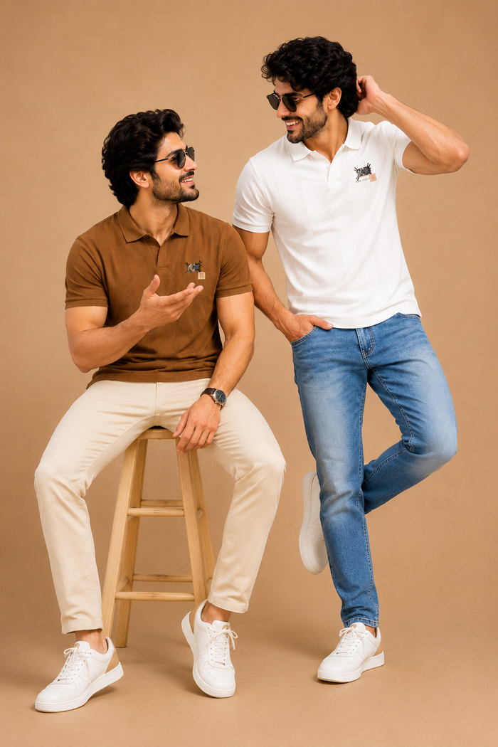 Men's Premium Textured Polo T-Shirt – Coffee Brown