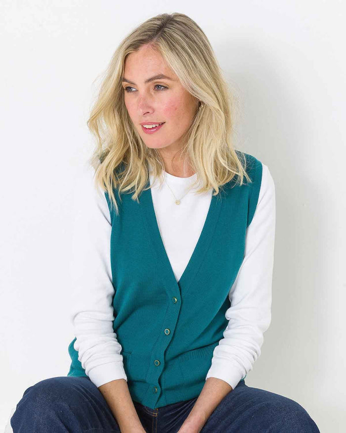 Merino Waistcoat - Teal - The Classic Boutique