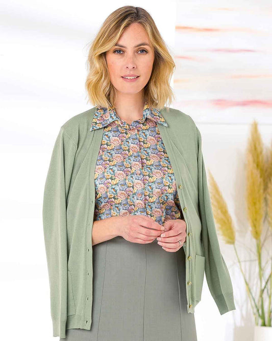 Merino Wool Cardigan - Sage - The Classic Boutique