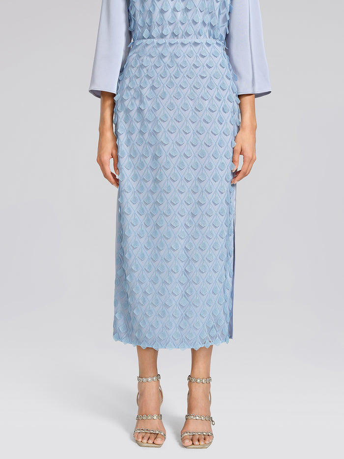 Mesh Ginkgo Embroidery Wave Hem Skirt