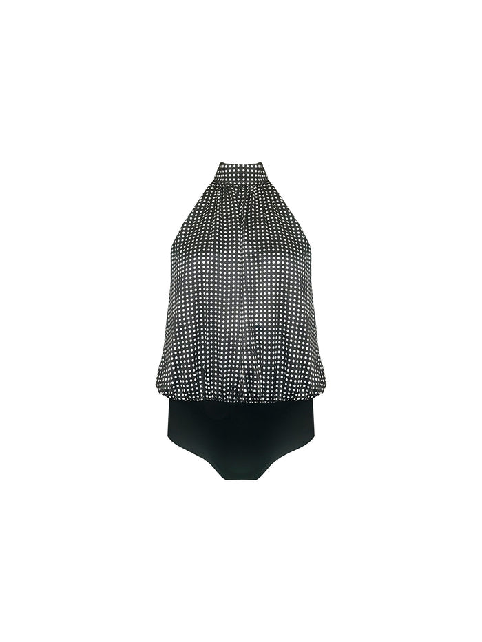 Mono Polka Dot Print Satin Bodysuit