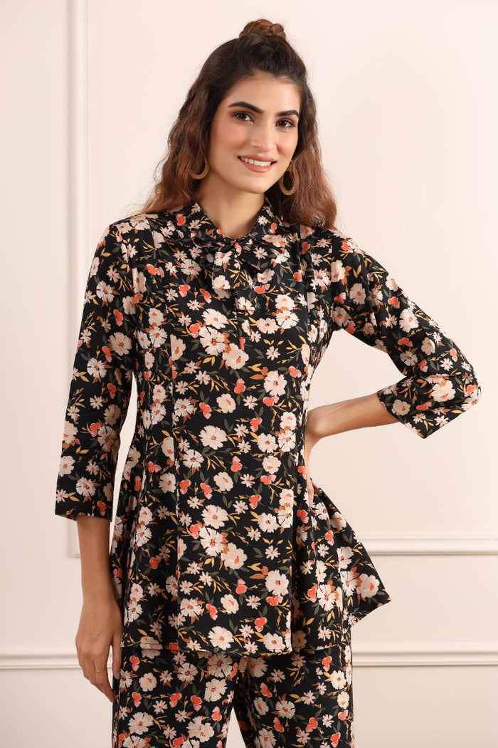Mystical Floral on Black Russian Silk Co-ord Set