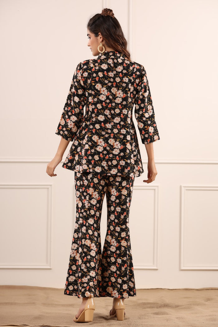 Mystical Floral on Black Russian Silk Co-ord Set