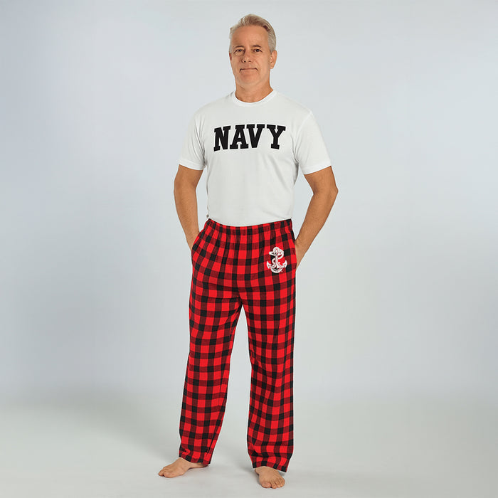 Navy Anchor Buffalo Check Flannel Pants