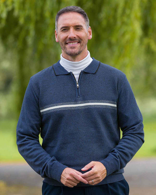 Newbury Long Sleeved Knitted Blue Polo - Country Collection