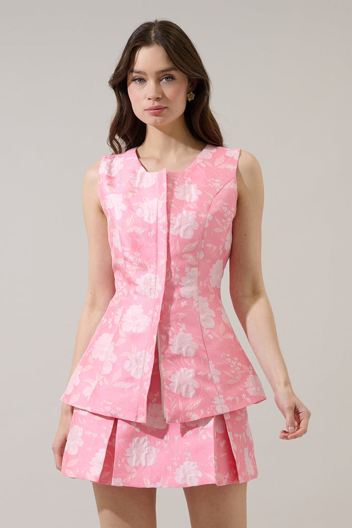 Nicole Jacquard Maize Sleeveless Top