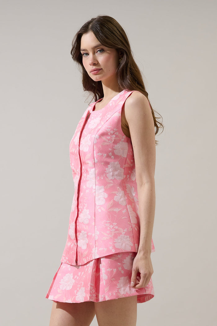 Nicole Jacquard Maize Sleeveless Top