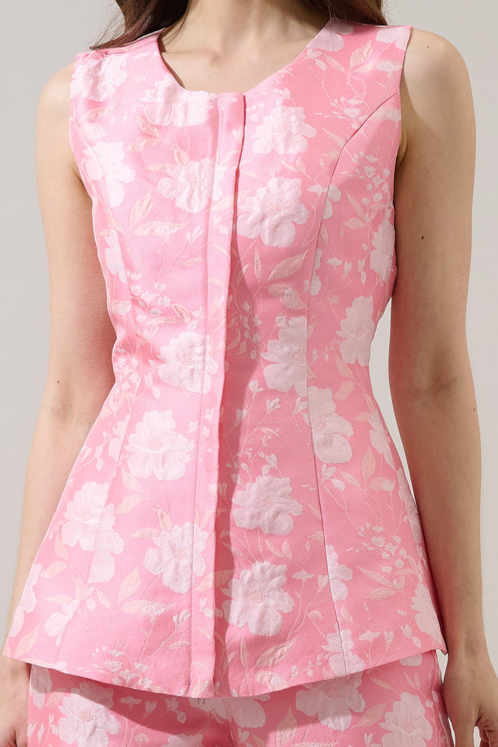 Nicole Jacquard Maize Sleeveless Top