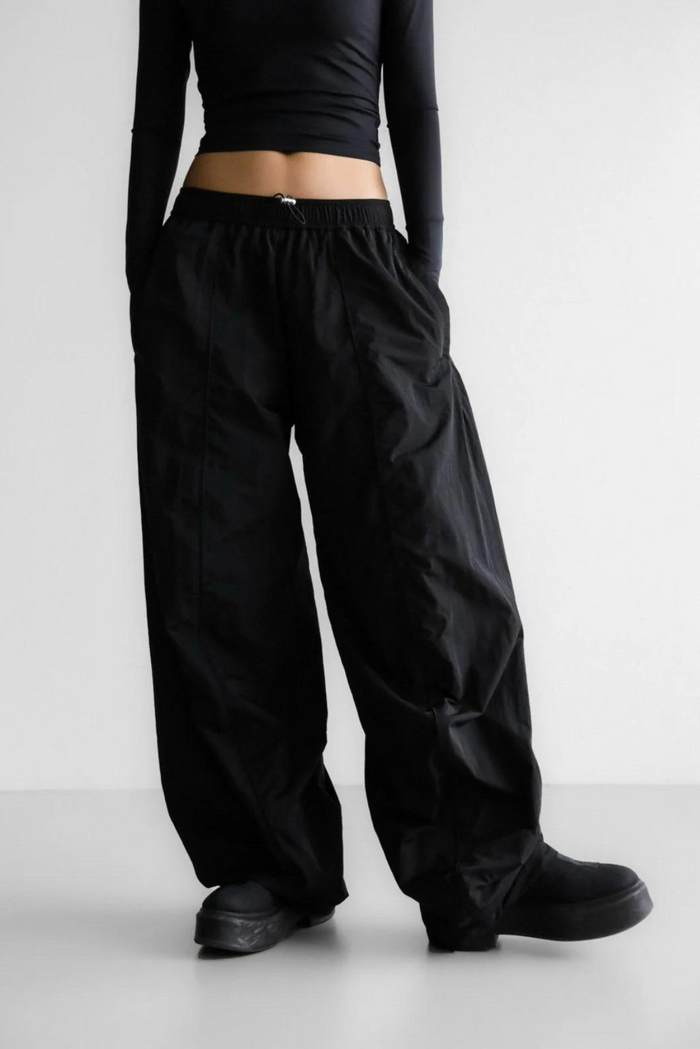 Nylon black Drawstring Wide Trousers