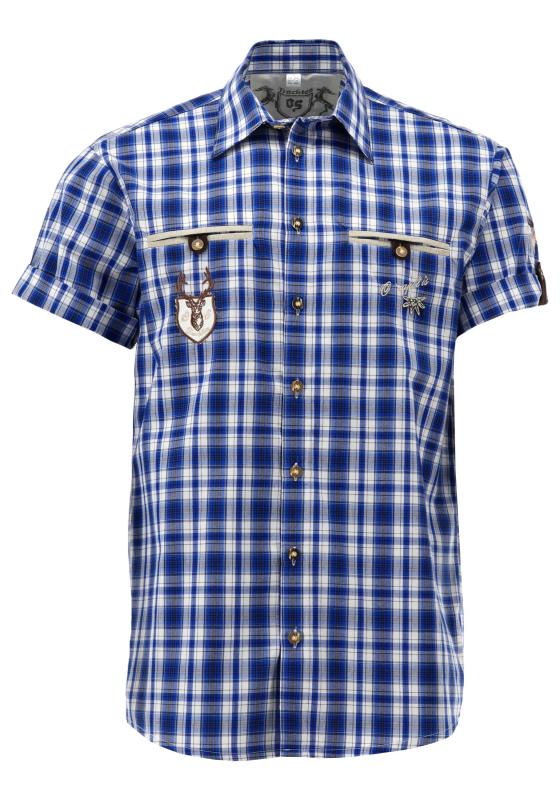 OS Trachten Men's 1/2 Sleeve Regular Fit Shirt "Bruce" blue