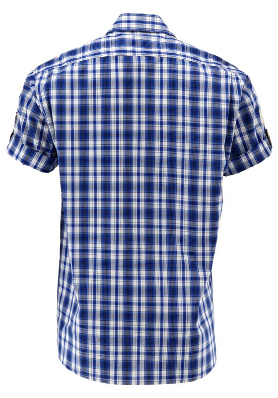 OS Trachten Men's 1/2 Sleeve Regular Fit Shirt "Bruce" blue