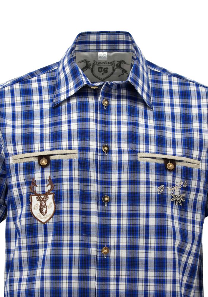 OS Trachten Men's 1/2 Sleeve Regular Fit Shirt "Bruce" blue