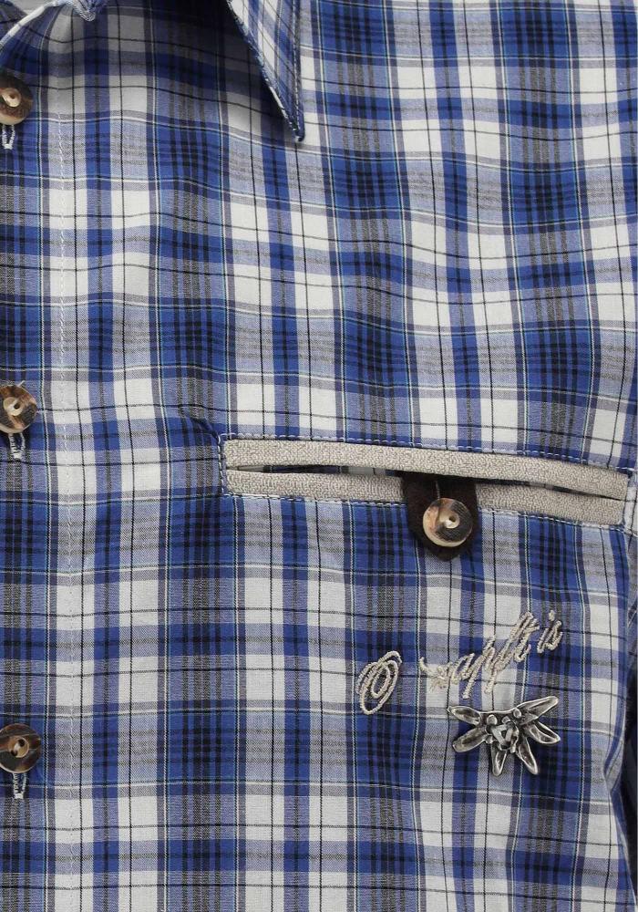 OS Trachten Men's 1/2 Sleeve Regular Fit Shirt "Bruce" blue