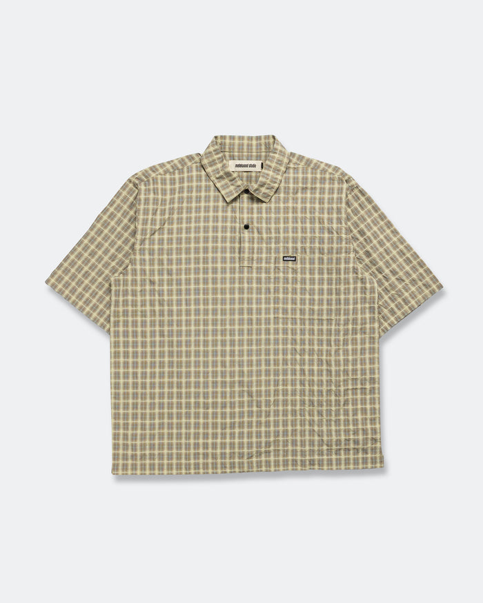 Oversized Snap Top Polo - Tan Plaid