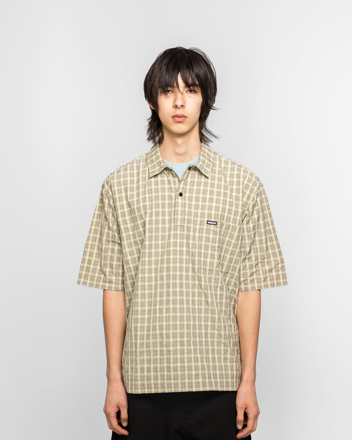 Oversized Snap Top Polo - Tan Plaid