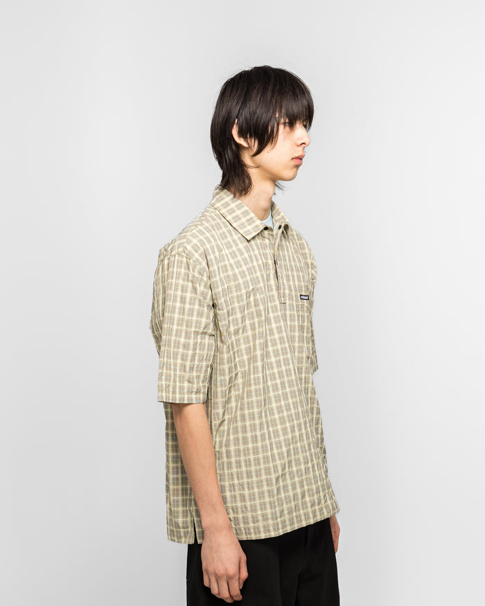 Oversized Snap Top Polo - Tan Plaid
