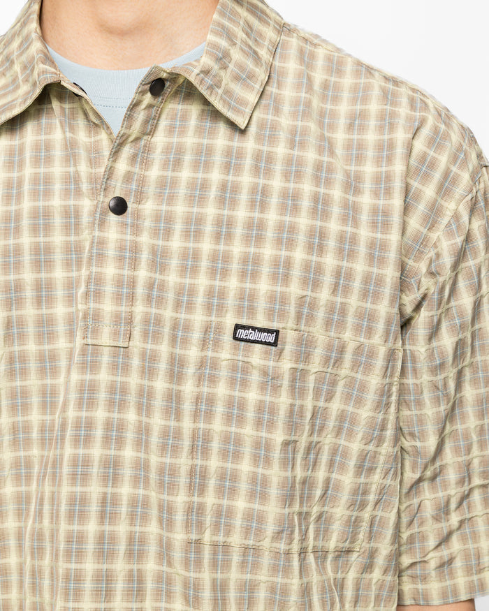Oversized Snap Top Polo - Tan Plaid