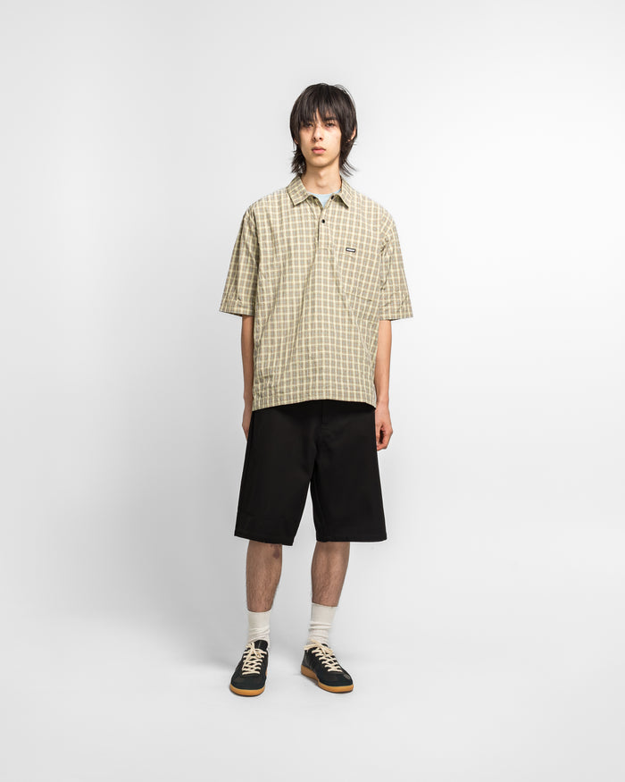 Oversized Snap Top Polo - Tan Plaid