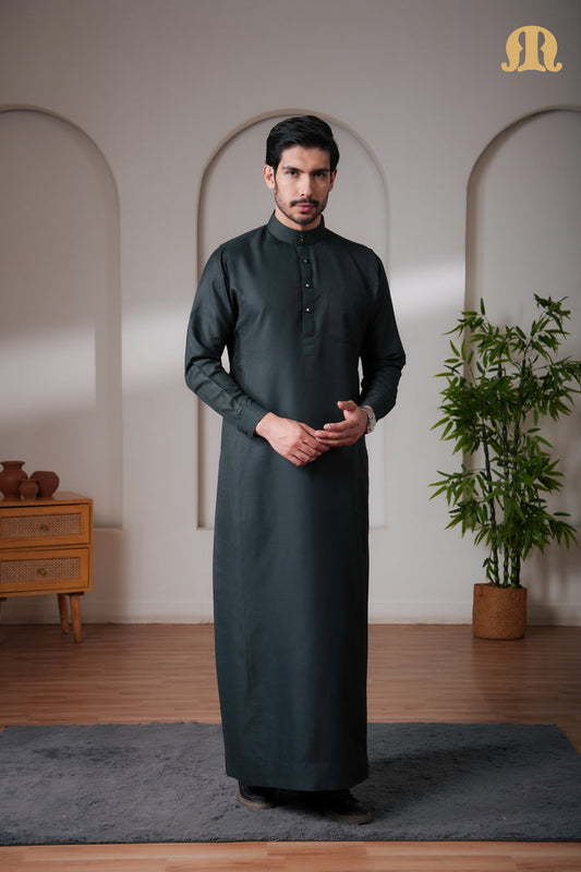 OZ Premium Saudi Striped Green Thobe Mens