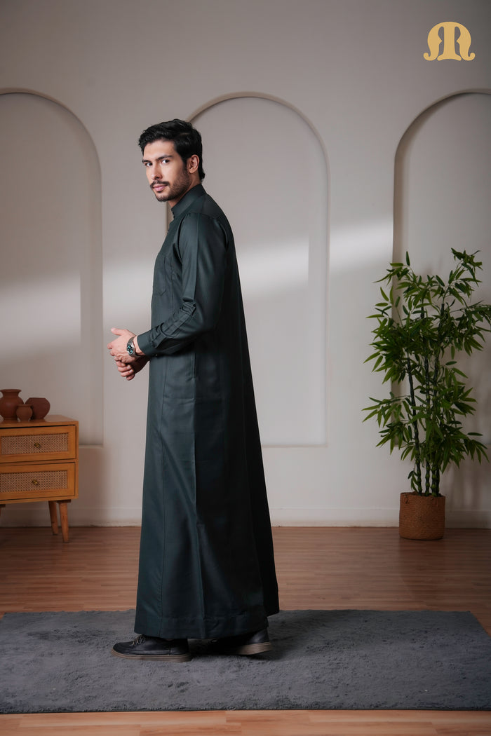 OZ Premium Saudi Striped Green Thobe Mens