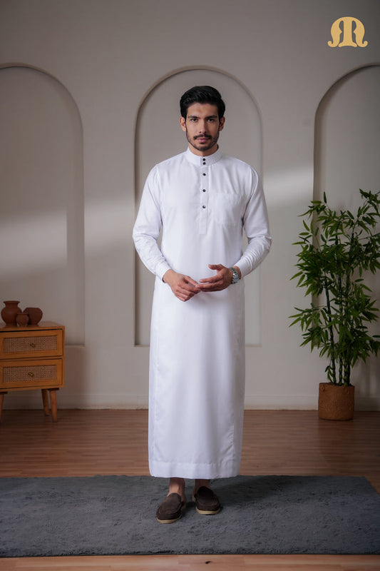 OZ Premium Saudi Striped White Thobe Mens