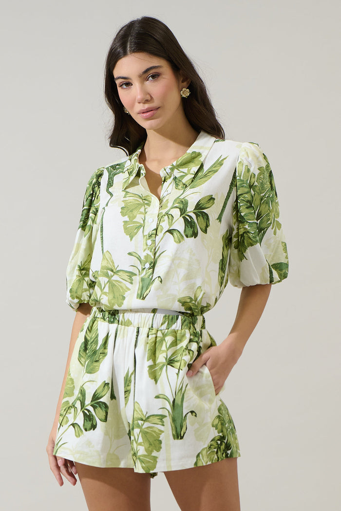 Palmet Tropical Jacine Collared Shirt