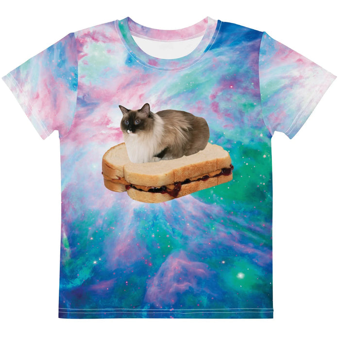 PB&J Cat Kid's Tee in Cosmic Berry Nebula. CPSIA Compliant, OEKO-TEX® 100, REACH Compliant.